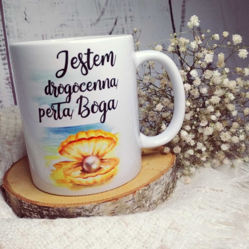 kubek-jestem-drogocenna-perla-boga-upominekBoga" – ceramika 330ml, inspirujący prezent