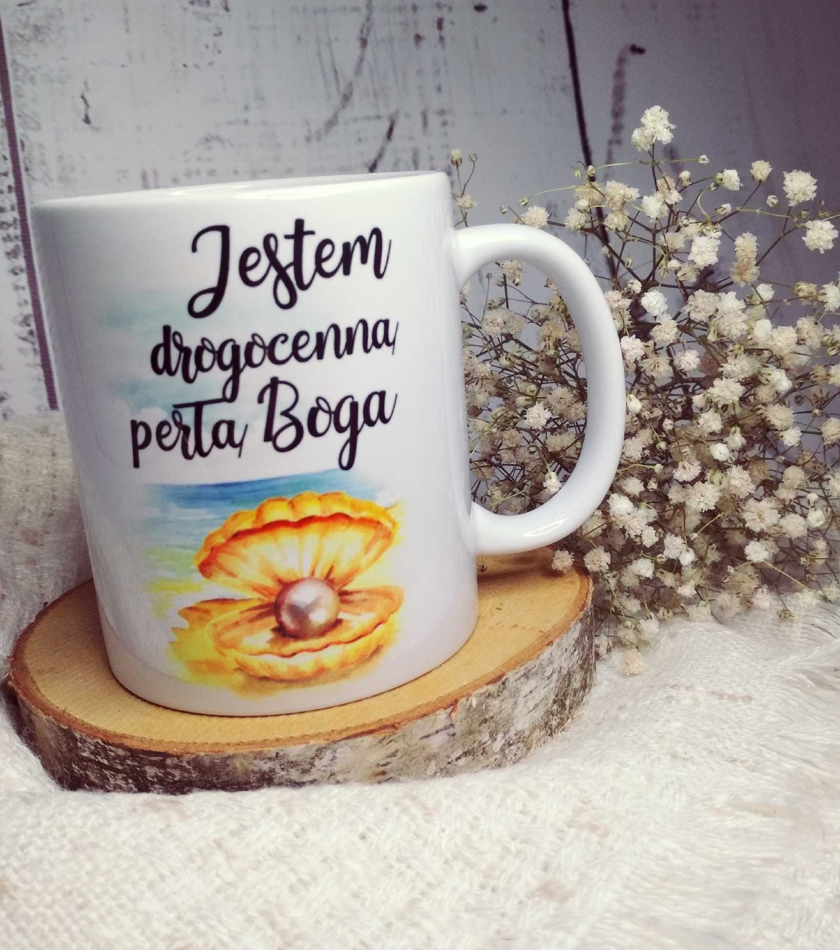 Kubek „Jestem drogocenną perłą Boga" 1 kubek-jestem-drogocenna-perla-boga-upominekBoga" – ceramika 330ml, inspirujący prezent