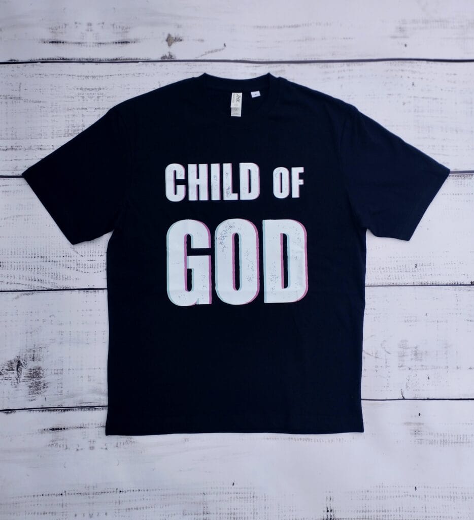 Koszulka oversize chrześcijańska "Child of God" – bawełna 200 g, unisex prezent religijny