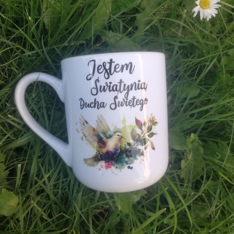 Kubek „Jestem Świątynią Ducha Świętego” z motywem gołębicy