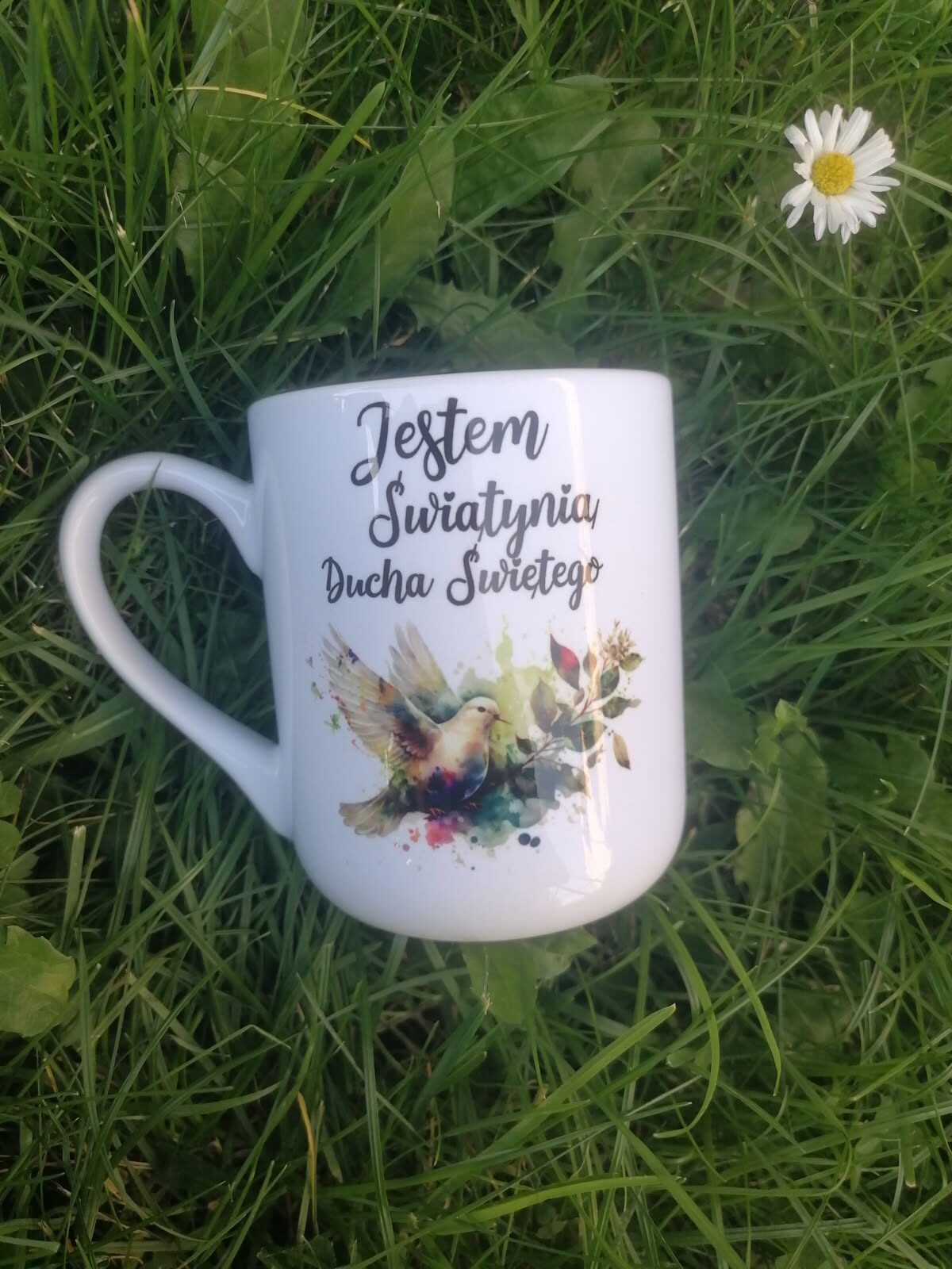Kubek - Jestem świątynią Ducha Świętego 1 Kubek „Jestem Świątynią Ducha Świętego” z motywem gołębicy