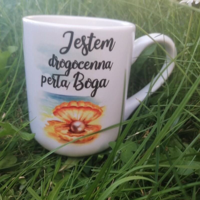 Kubek „Jestem drogocenną perłą Boga” z motywem perły